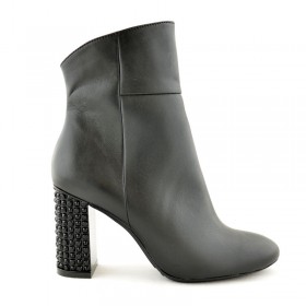 Premium botki damskie skórzane licowe na ozdobnym błyszczącym obcasie GIULIANO G-2010