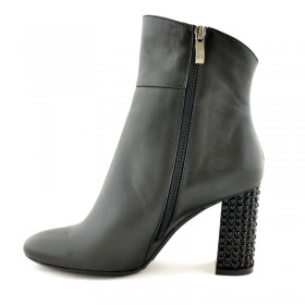 Premium botki damskie skórzane licowe na ozdobnym błyszczącym obcasie GIULIANO G-2010