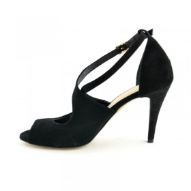 Sandały damskie ze z naturalnej czarnje skóry zamszowej 1739 115
