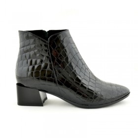 Botki lakierowany czarny krokodyl z zamkiem na niskim obcasie słupkowym 5103 1031
