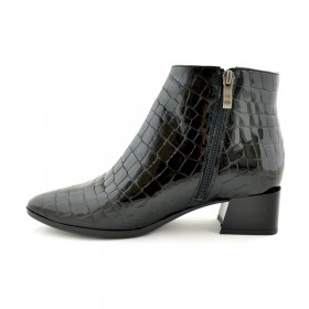 Botki lakierowany czarny krokodyl z zamkiem na niskim obcasie słupkowym 5103 1031