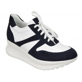 Sneakersy na białym spodzie skórzane ze czarnymi wstawkami 1942 biały groszek 115 czarny
