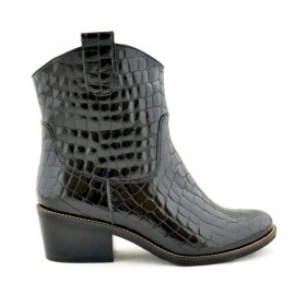 Botek czarny w lakierowanej skórze typu krokodyl