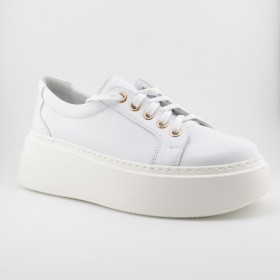 Sneaker biały na grubej platformie z zaokrąglonym noskiem 2243